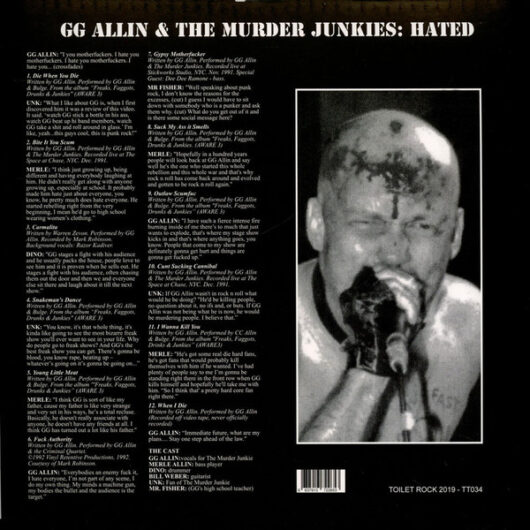 LP GG Allin And The Murder Junkies – Hated - Bild 2