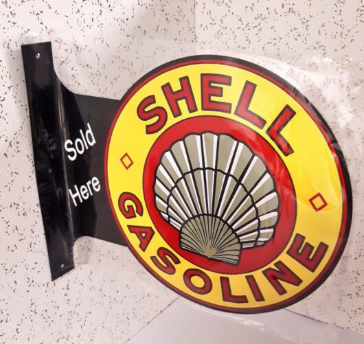 Shell Gasoline Stolp Skylt Dubbelsidig 36x30cm